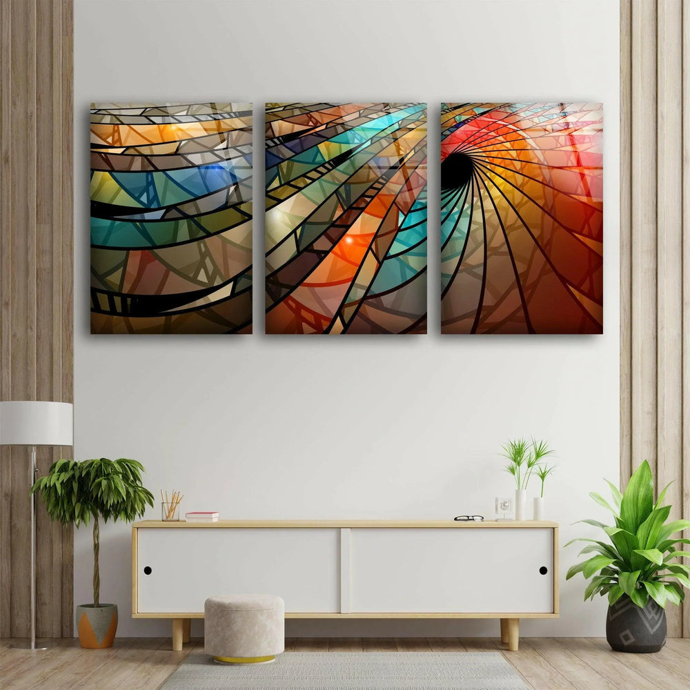 Colorful Stained Spiral Geometric Glass Wall Art, glass wall decor, glass wall art decor