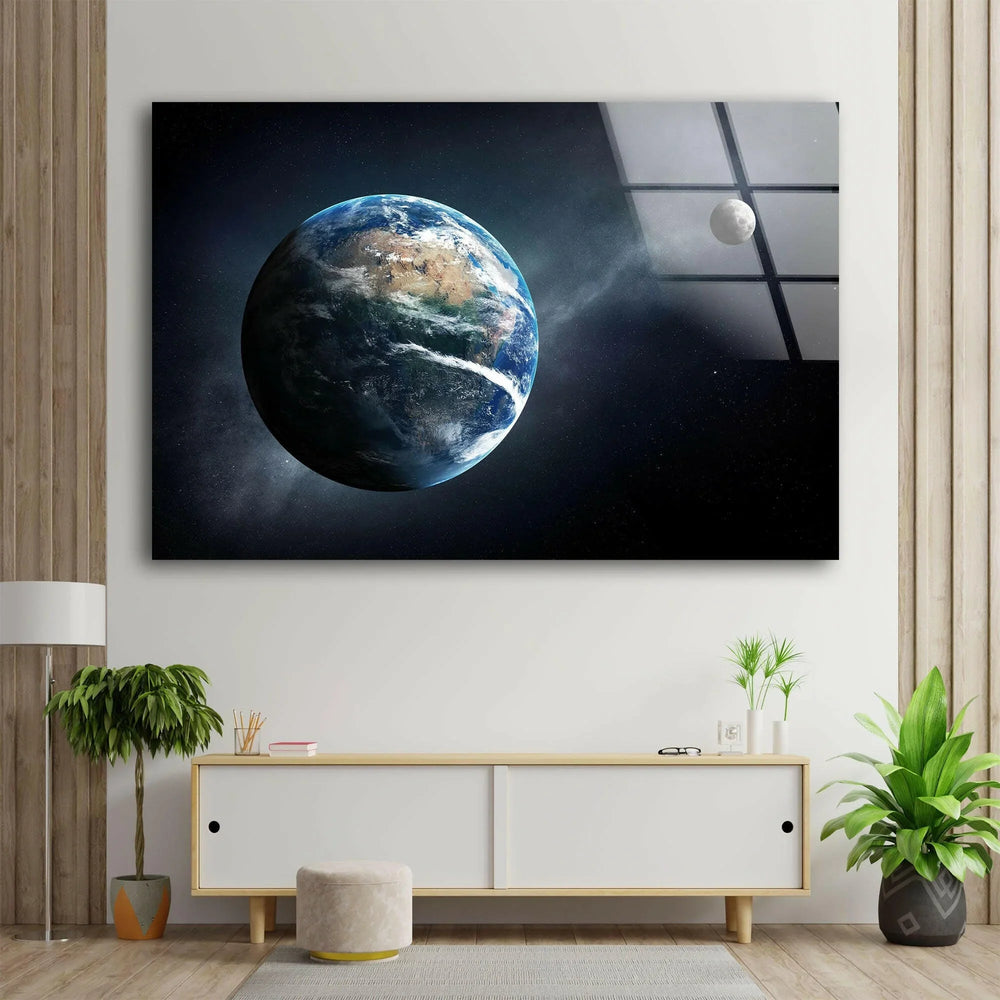 Earth Space Glass Wall Art, picture on glass wall art, photos printed on glass