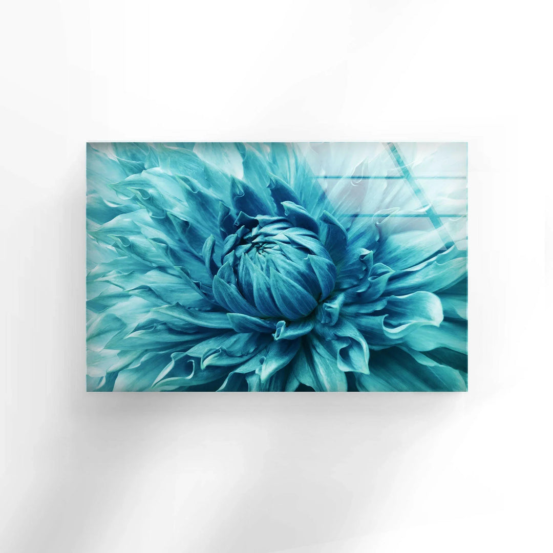 Dahlia Turquoise Flower Glass Wall Art, glass art painting, glass art for the Wall