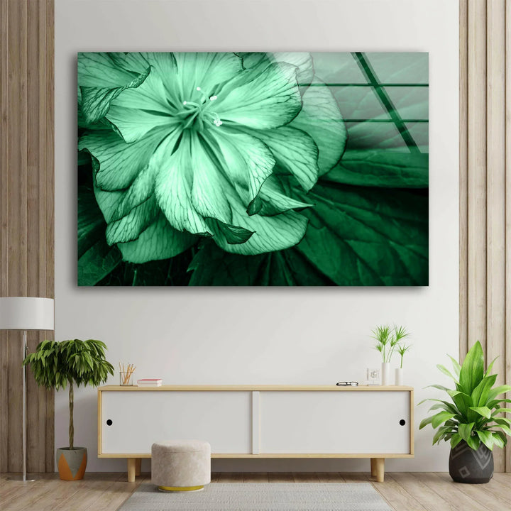 Mint Green Flower Petals Glass Wall Art, custom glass pictures, glass art prints