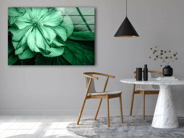 Mint Green Flower Petals Glass Wall Art, glass image printing, glass prints from photos