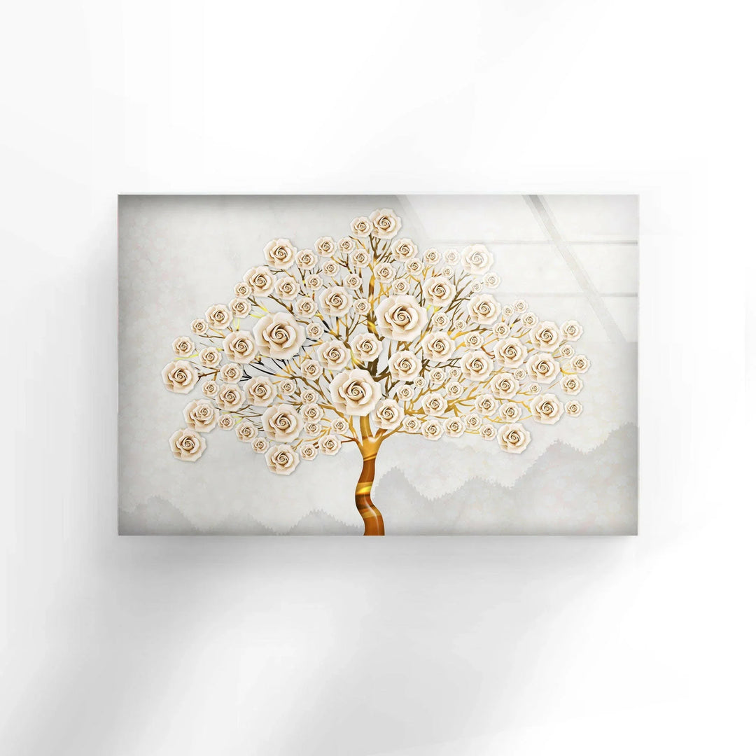 White Rosebush Glass Wall Art, photo print on glass, prints on glass wall art