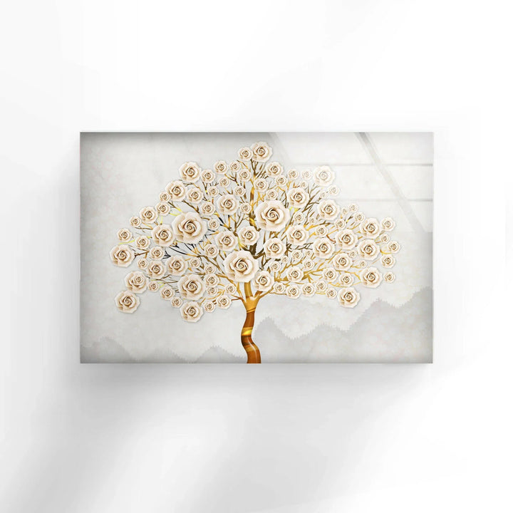 White Rosebush Glass Wall Art, photo print on glass, prints on glass wall art