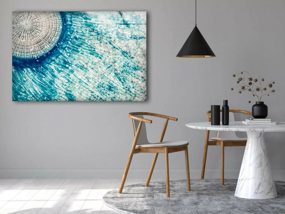 Blue Button Jellyfish Glass Wall Art Printing for Home