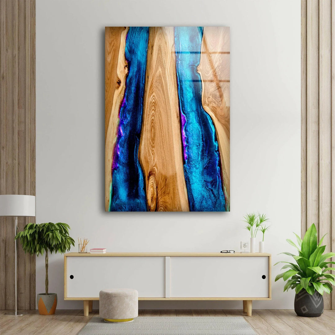 Wood and Blue Epoxy Pattern Glass Wall Art - MyPhotoStation