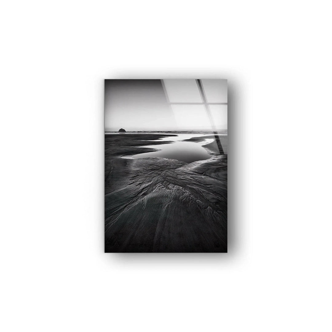 Black and white landscape art with soft waves and a peaceful shoreline – the perfect focal point for any room.