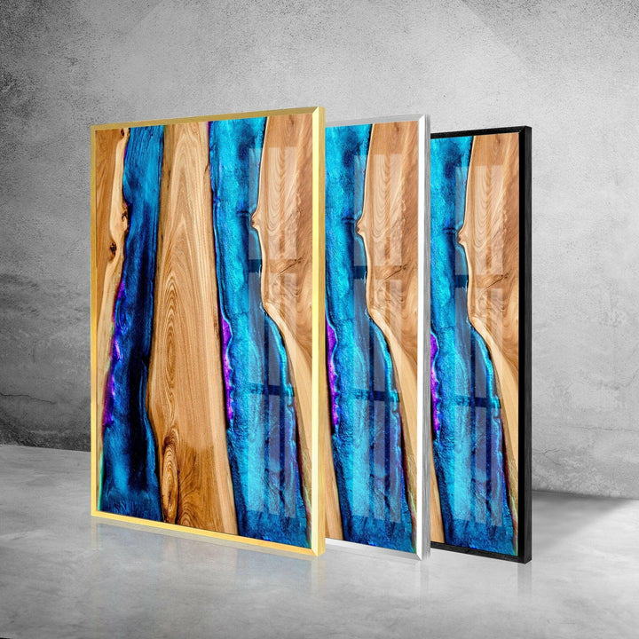 Wood and Blue Epoxy Pattern Glass Wall Art - MyPhotoStation