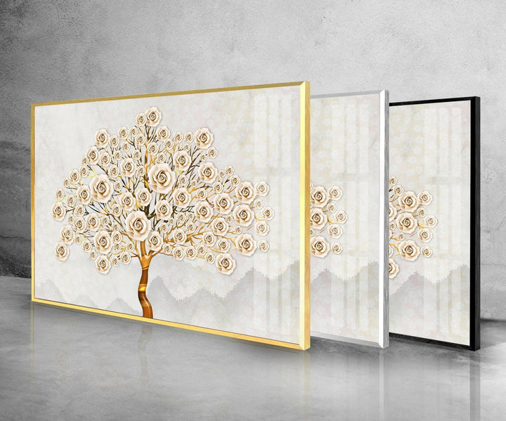 White Rosebush Glass Wall Art, large glass photo prints, glass wall photos