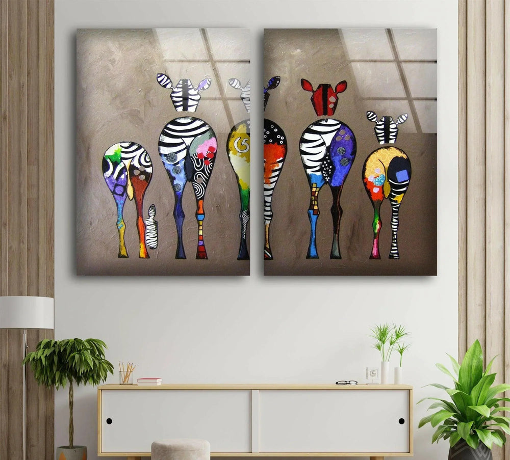 Colorful Zebras Abstract Glass Wall Art, Glass Printing Wall Art, Print photos on glass