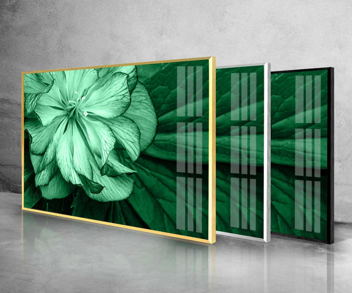 Mint Green Flower Petals Glass Wall Art, glass photo prints, glass picture prints