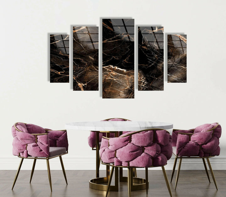 Dark Marble With Brown Veins Glass Wall Art, glass wall decor, glass wall art decor