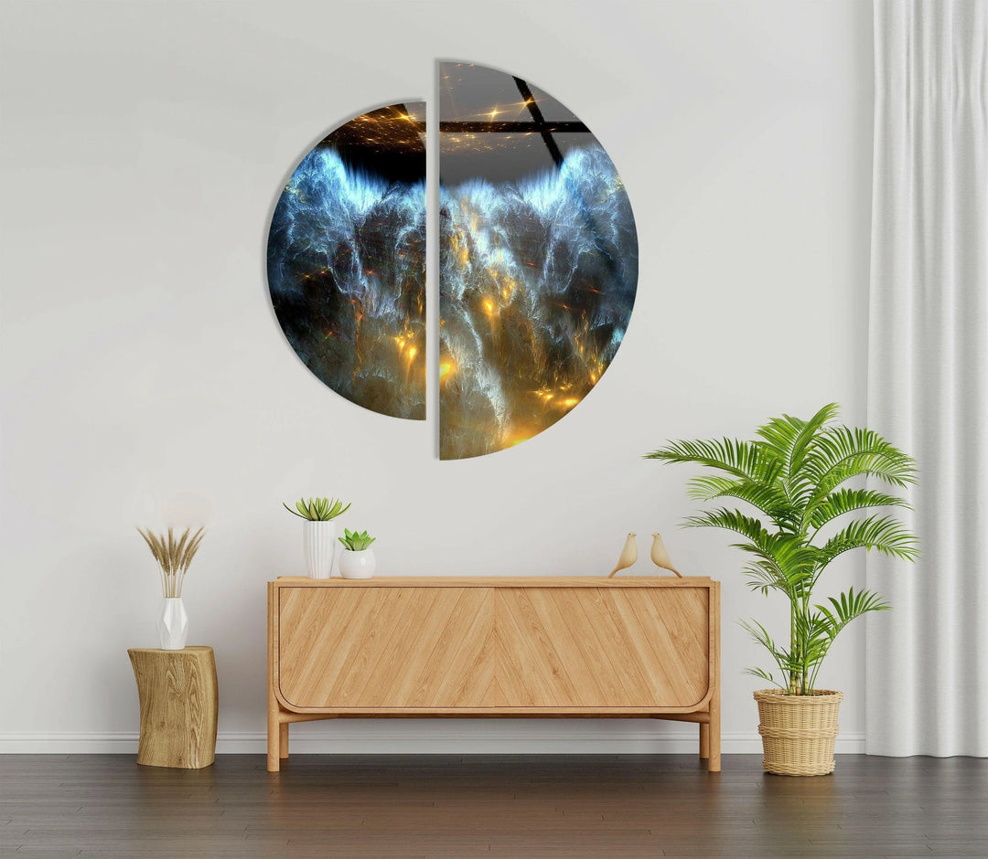 Two Pieces Round Dark Blue Abstract Glass Wall Art custom glass photo prints, large glass prints