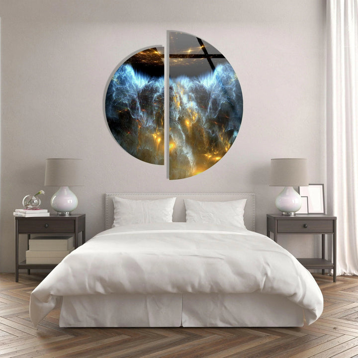 Two Pieces Round Dark Blue Abstract Glass Wall Art picture on glass wall art, photos printed on glass