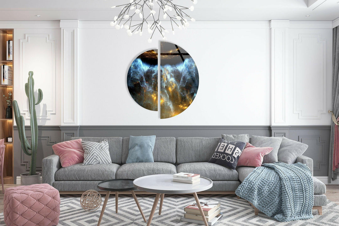 Two Pieces Round Dark Blue Abstract Glass Wall Art print on glass, glass printed photos