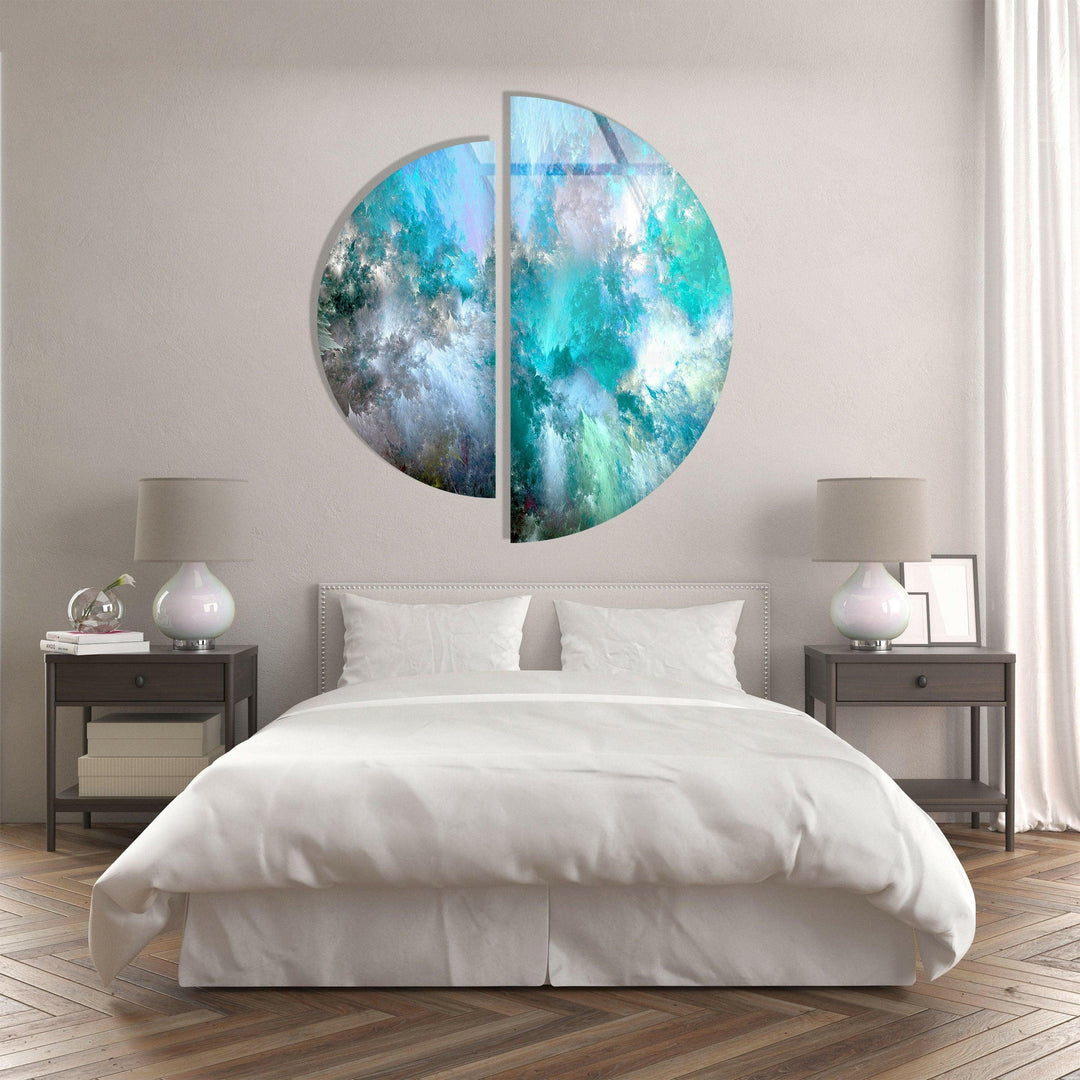 Two Piece Round Blue Abstract Glass Wall Art glass image printing, glass prints from photos