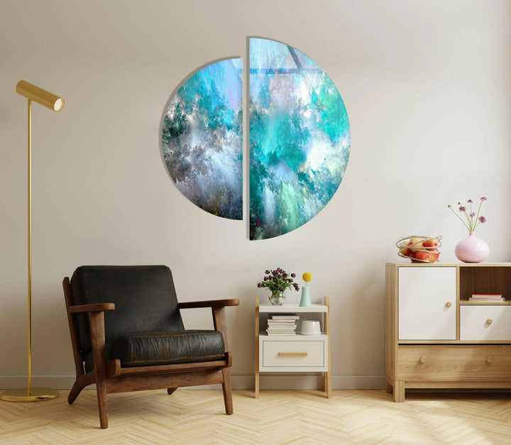Two Piece Round Blue Abstract Glass Wall Art custom glass photo prints, large glass prints