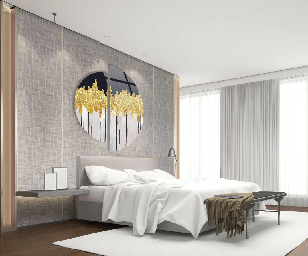 Set of 2 Piece Golden Marble Glass Wall Art custom glass pictures, glass art prints