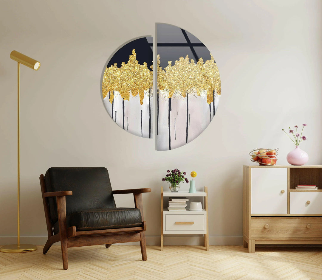 Set of 2 Piece Golden Marble Glass Wall Art glass photo prints, glass picture prints