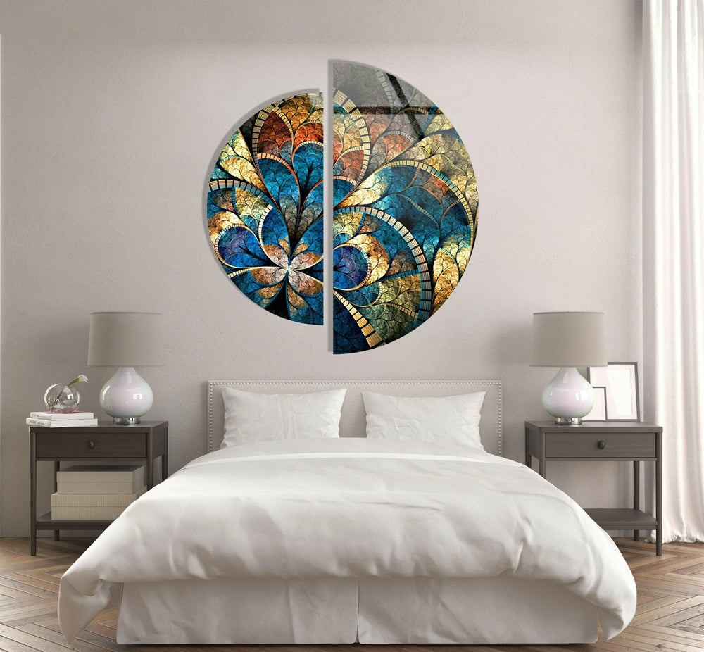 Set of 2 Pieces Blue Stained Glass Wall Art glass image printing, glass prints from photos