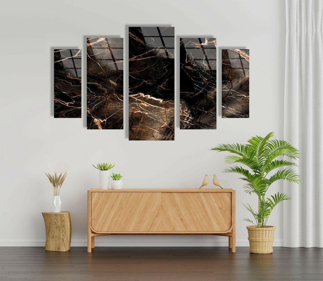 Dark Marble With Brown Veins Glass Wall Art, photo print on glass, prints on glass wall art