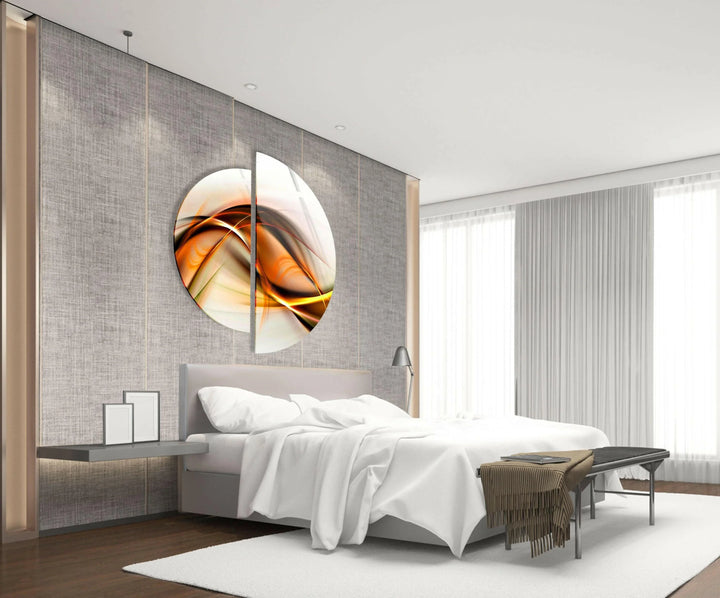 Two Piece Half Circle Abstract Glass Wall Art glass art painting, glass art for the Wall