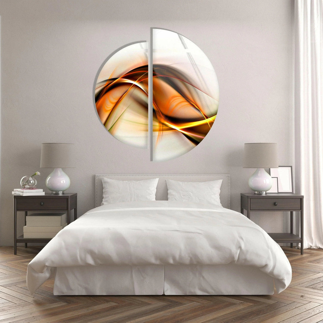 Two Piece Half Circle Abstract Glass Wall Art Glass Printing Wall Art, Print photos on glass