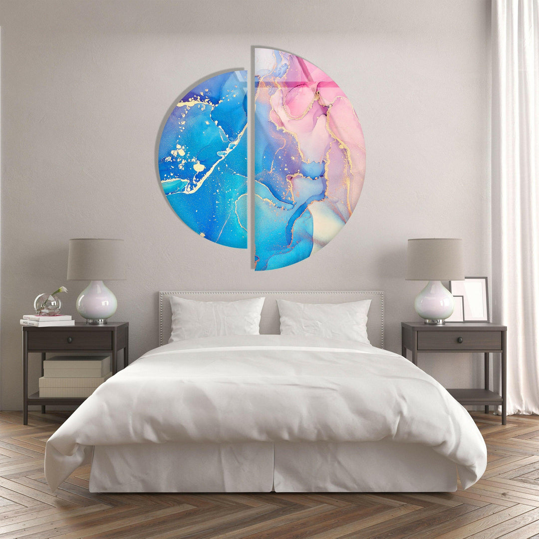 Set of 2 Piece Pink and Blue Abstract Glass Wall Art art glass wall art, glass wall art pictures