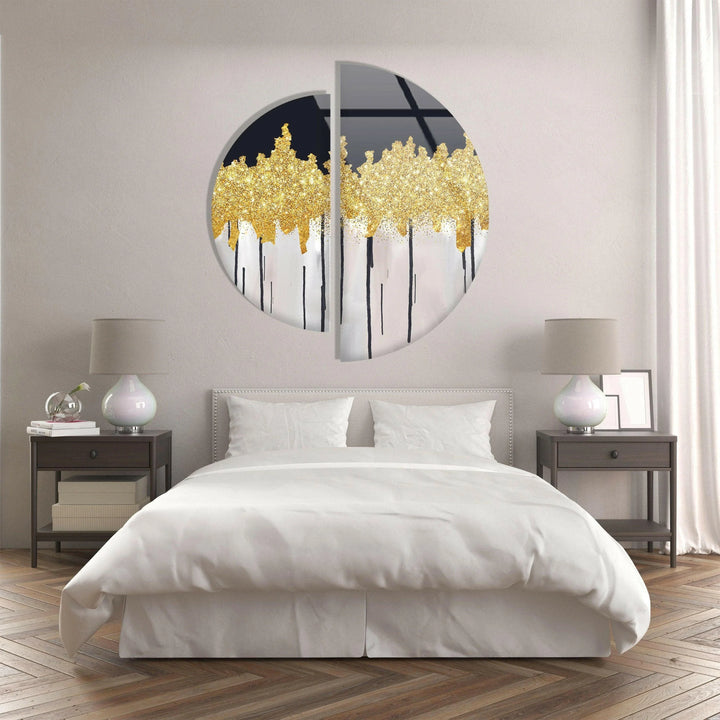 Set of 2 Piece Golden Marble Glass Wall Art Glass Printing Wall Art, Print photos on glass