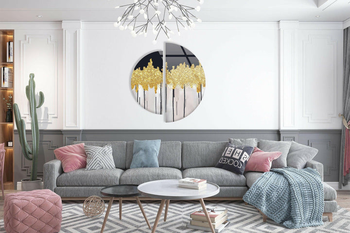 Set of 2 Piece Golden Marble Glass Wall Art glass image printing, glass prints from photos