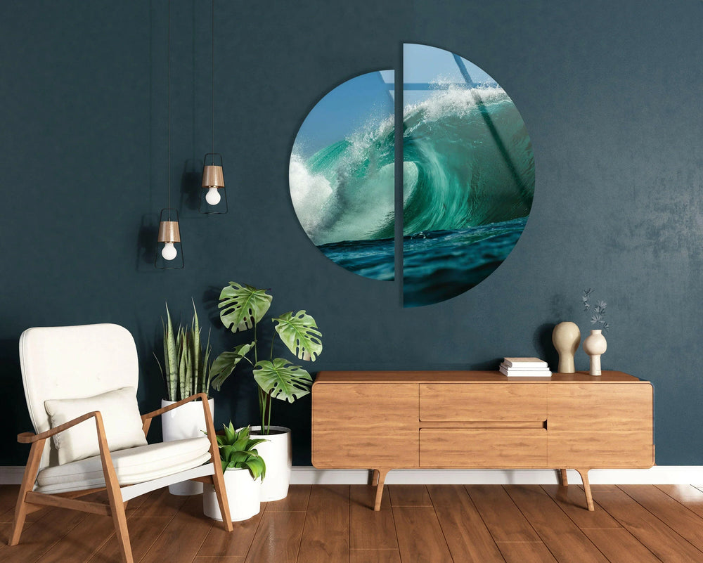 Round 2 Piece Sea Wave Glass Wall Art glass photo prints, glass picture prints