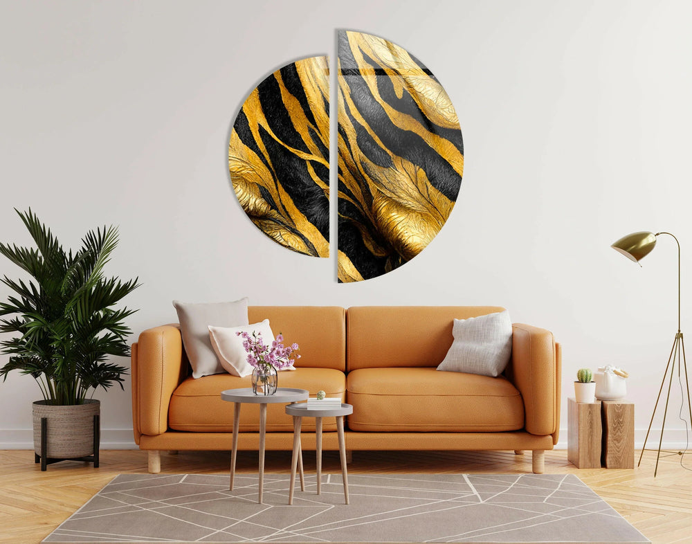 Round 2 Piece Black & Gold Glass Wall Art art glass wall art, glass wall art pictures