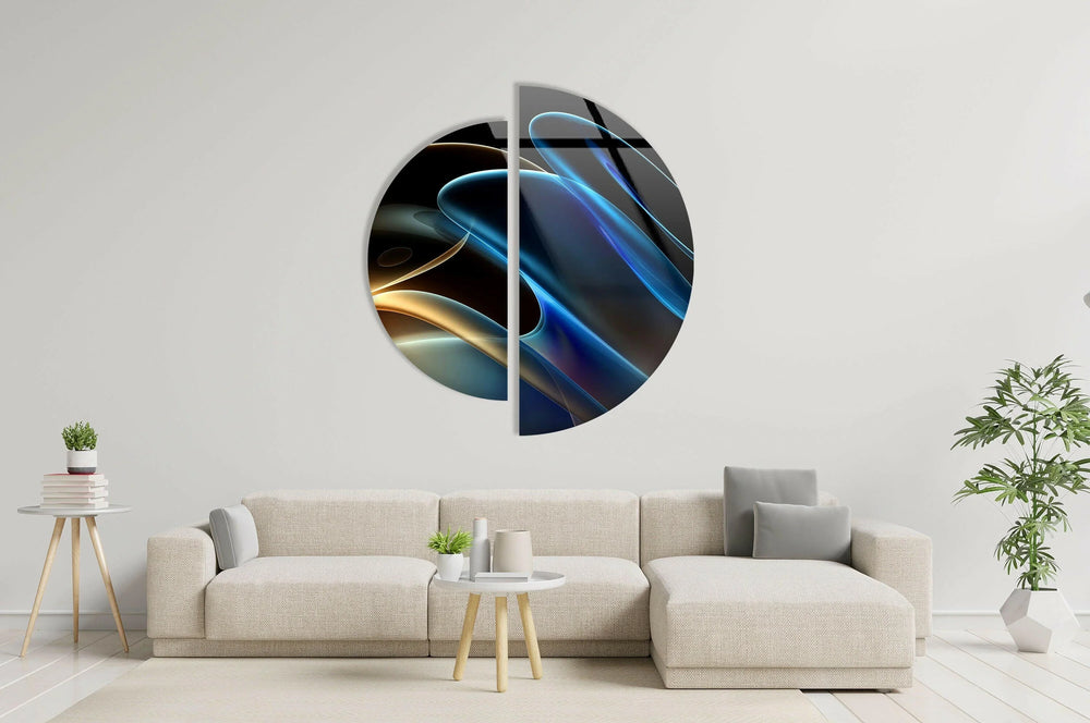 Round 2 Piece Black & Blue Glass Wall Art glass art painting, glass art for the Wall