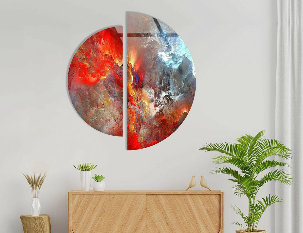 Set of 2 Pieces Red Abstract Art Glass Wall Art glass image printing, glass prints from photos