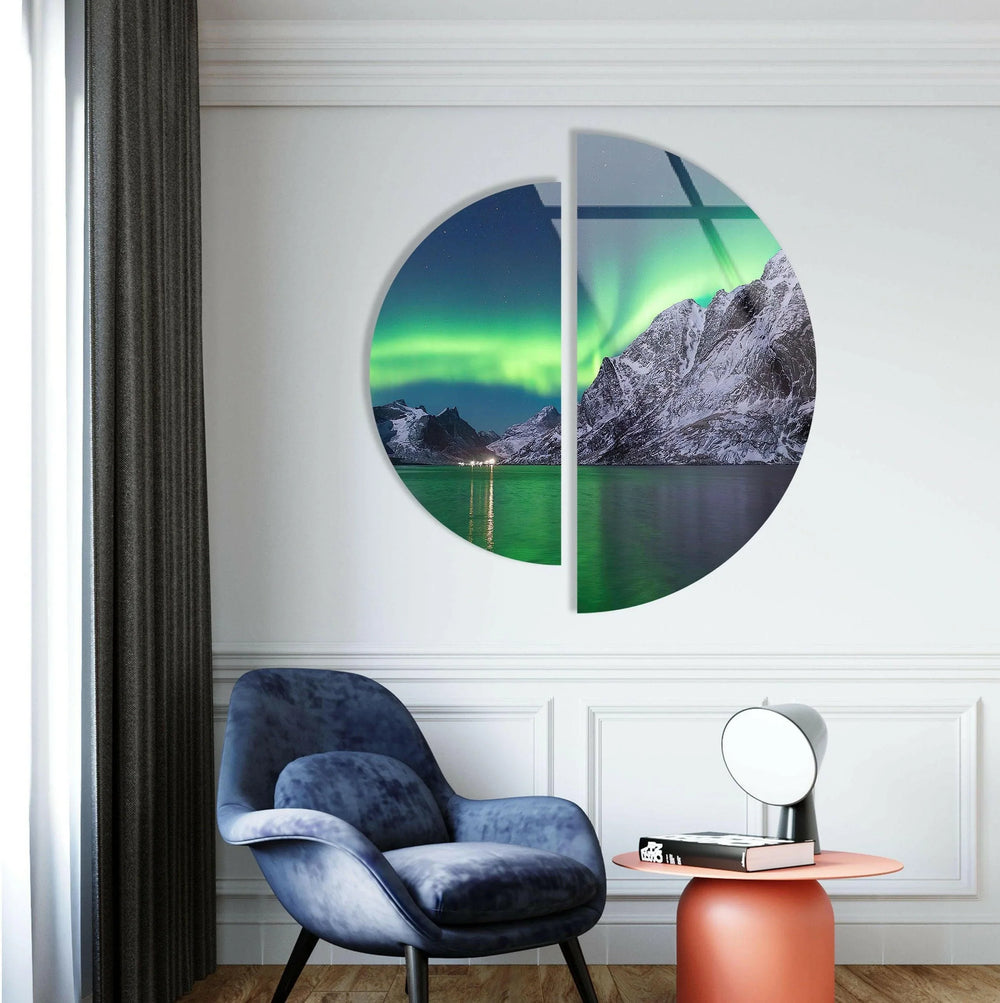 Round 2 Piece Northern Lights Glass Wall Art glass art painting, glass art for the Wall