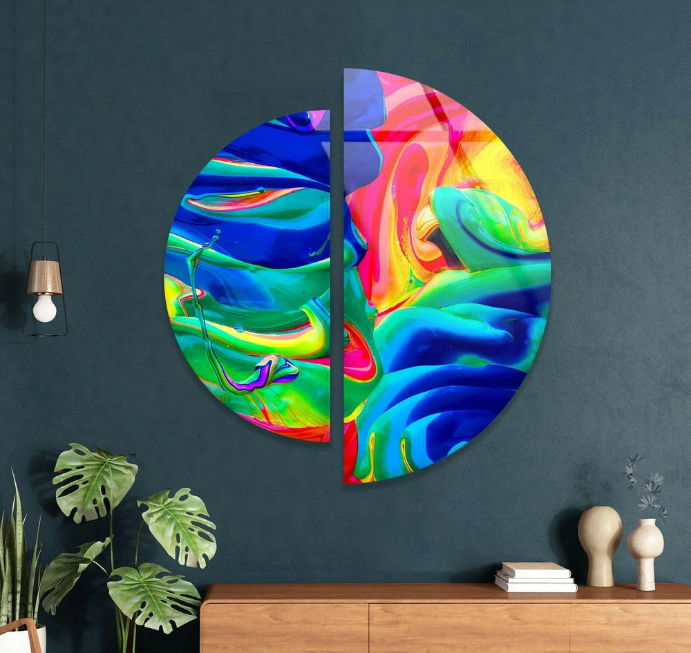 Round 2 Piece Neon Colored Glass Wall Art art glass wall art, glass wall art pictures