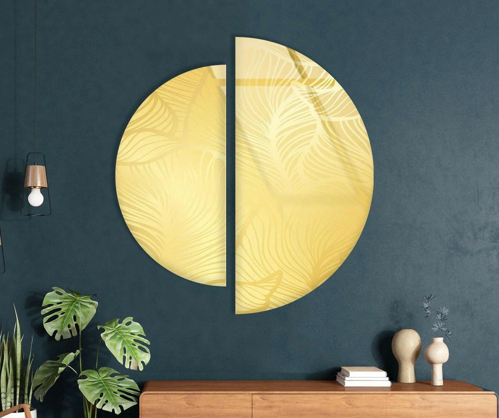 Round 2 Piece Shiny Yellow Glass Wall Art picture on glass wall art, photos printed on glass