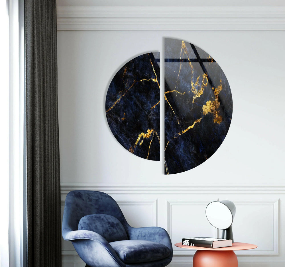 Round 2 Piece Dark & Gold Glass Wall Art glass wall decor, glass wall art decor