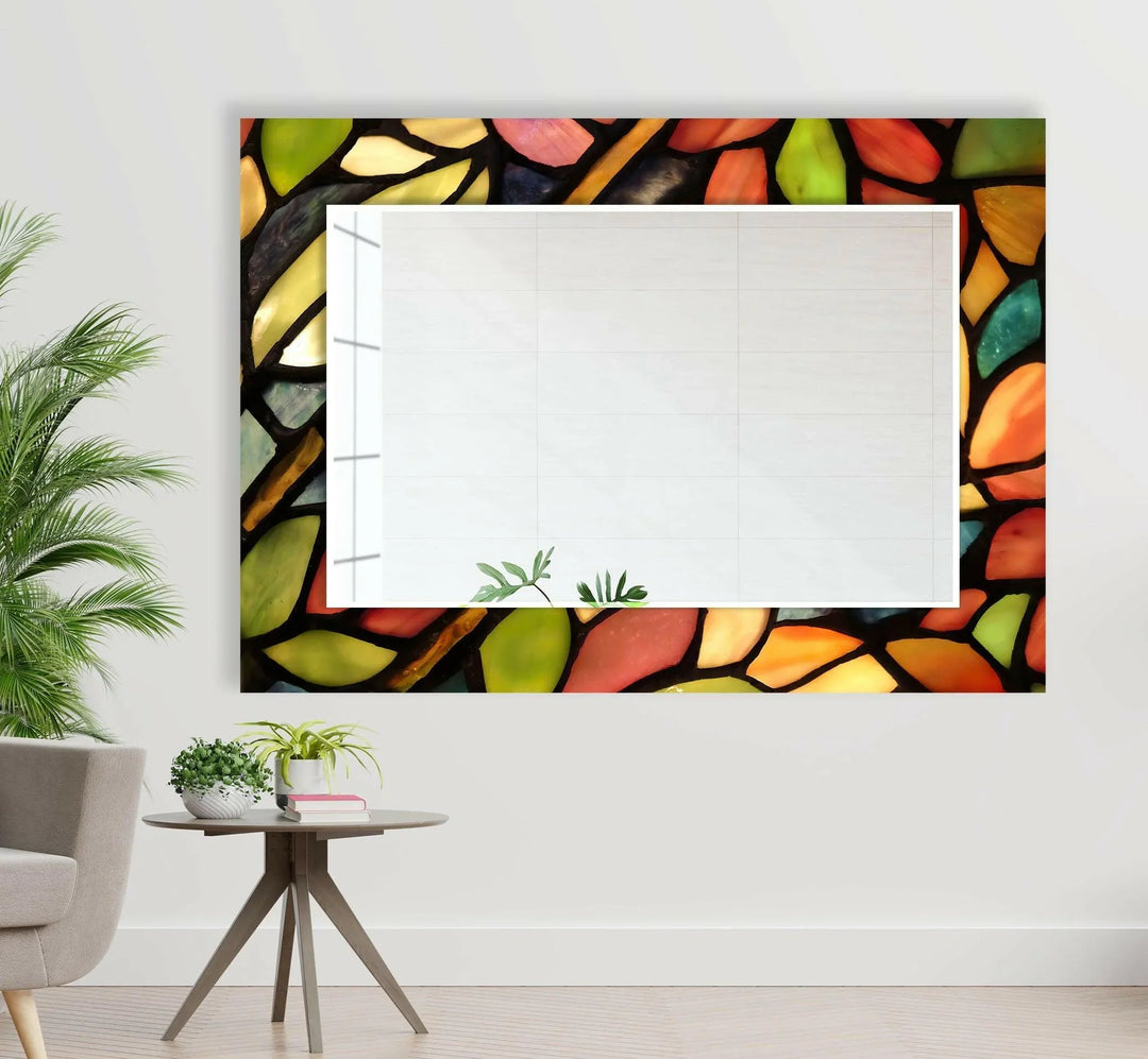 Green & Orange Leaves Wall Mirror led mirrors