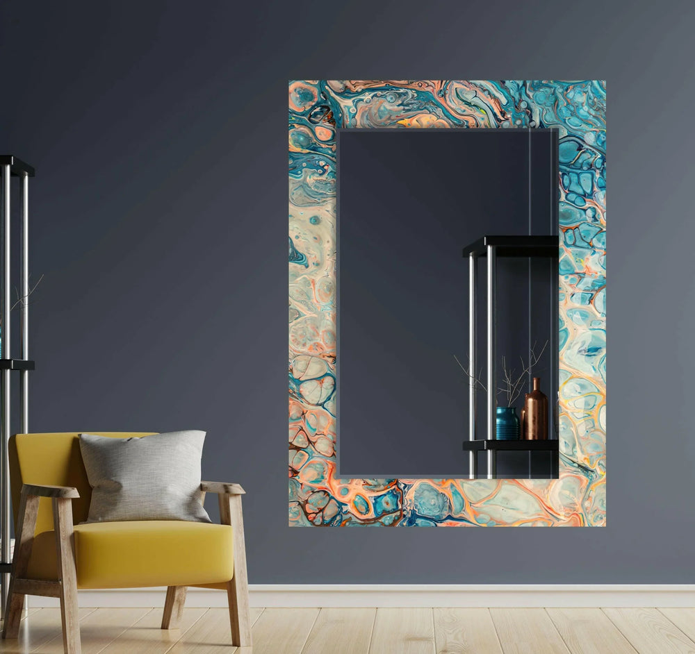 Blue & Silver Marble Wall Mirrors Living Room Wall Mirror