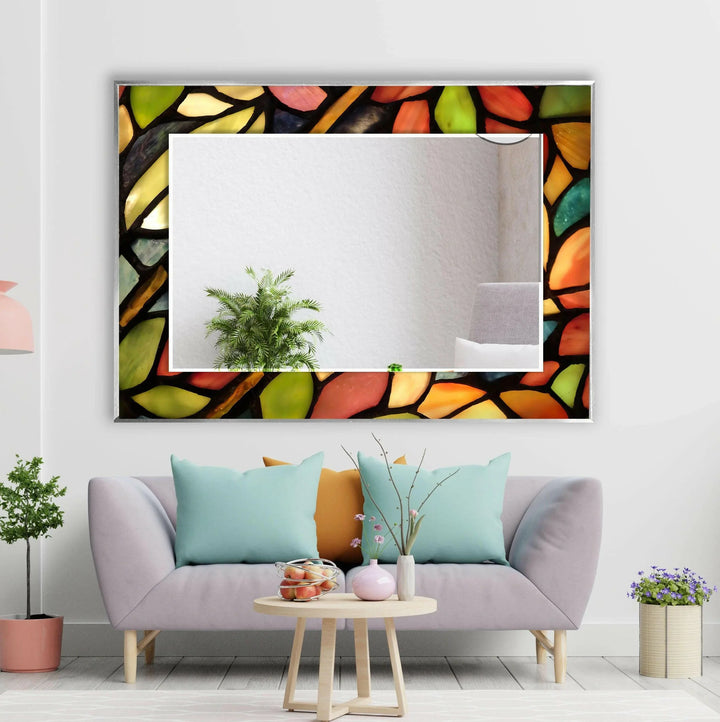 Green & Orange Leaves Wall Mirror wall decorative mirror
