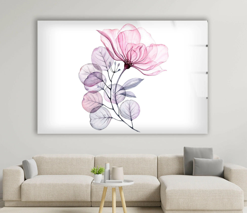Pink Floral Watercolor Glass Wall Art, glass wall decor, glass wall art decor