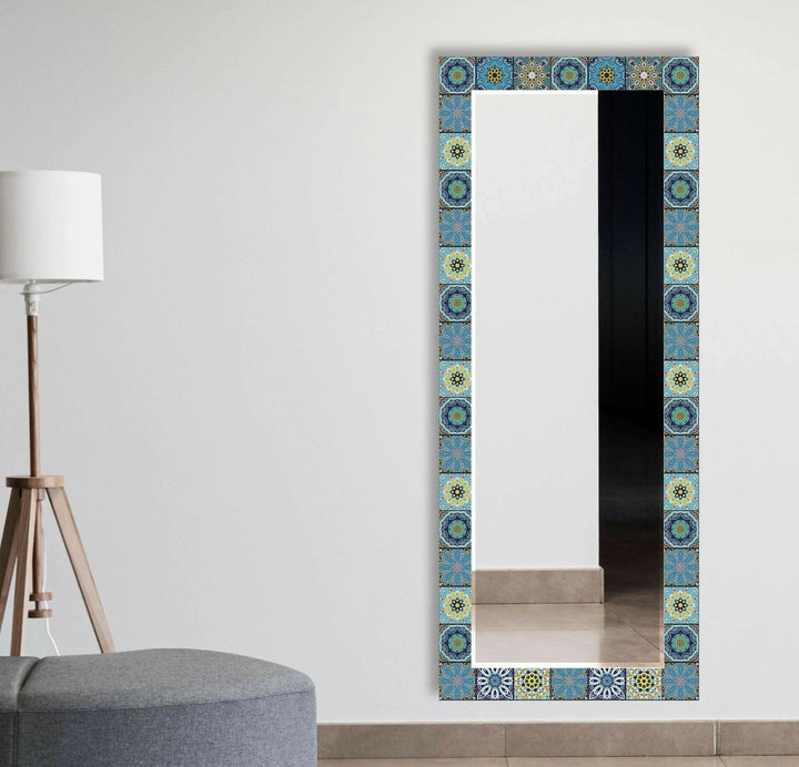 Mosaic Yellow Blue Round Wall Mirror Stained Glass Wall Mirror