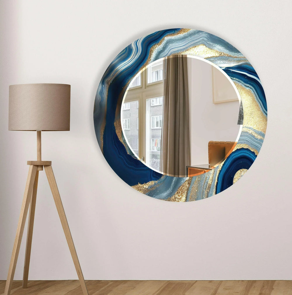 Dark Blue Golden Round Wall Mirror Bedroom Mirror