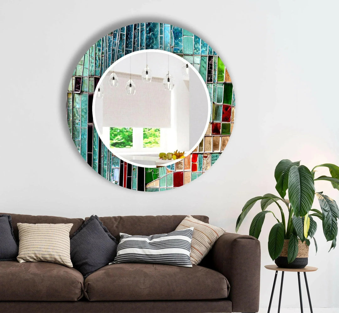 Blue Stained Stones Wall Mirror Long Mirror