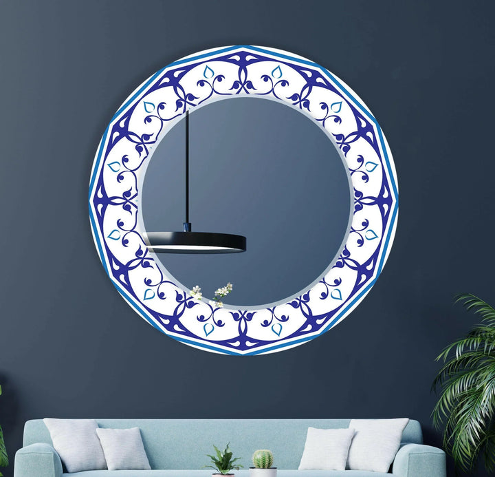 Mandala White & Blue Round Wall Mirror Huge Mirror