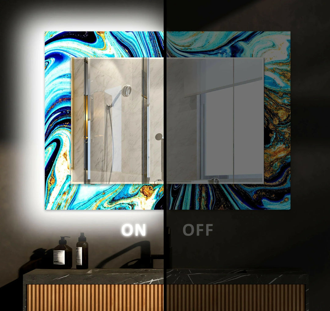 Vivid Blue Epoxy Wall Mirror  Dining Room Wall Mirror