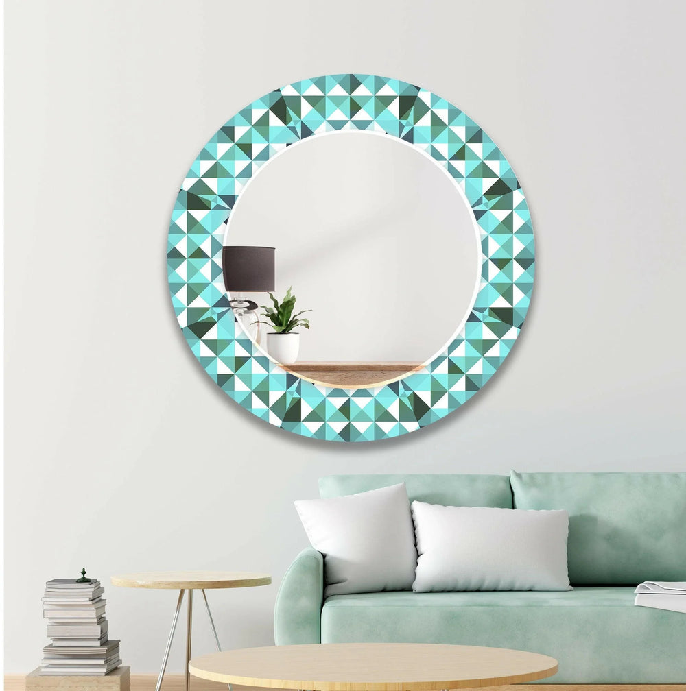 Turquoise Mosaic Round Wall Mirror Abstract Wall Mirror