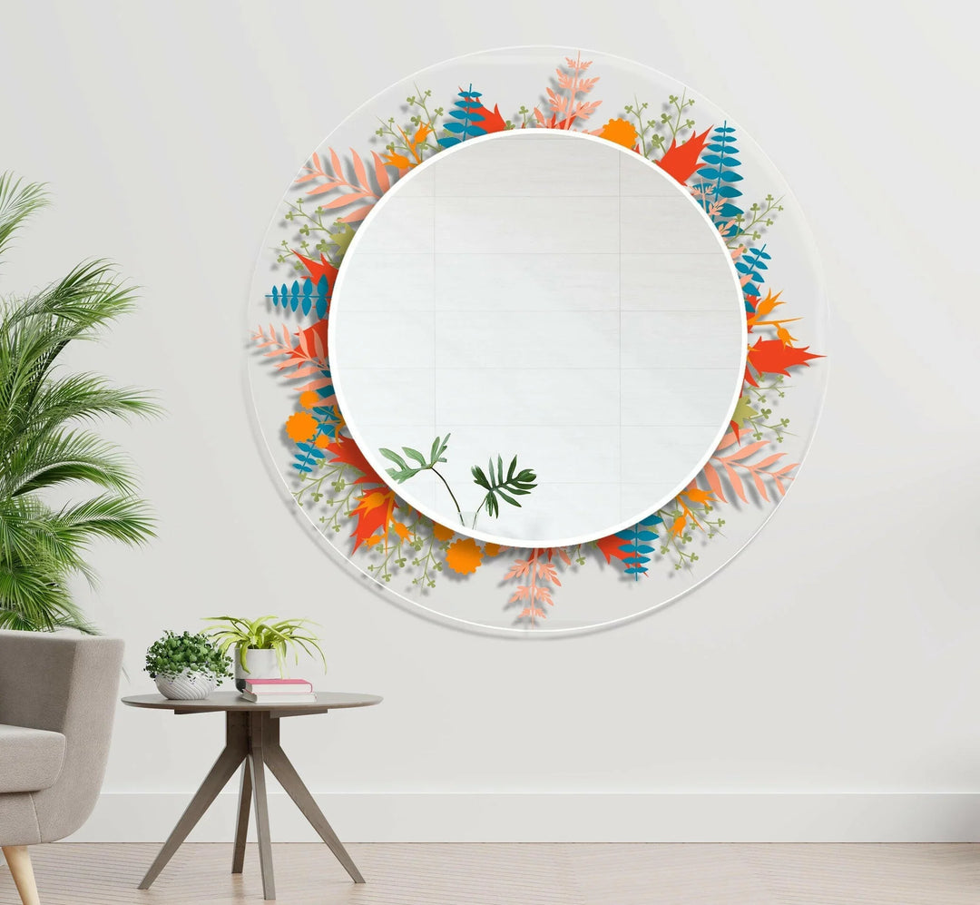 Transparent Orange Round Wall Mirror Living Room Mirror