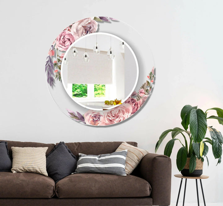 Transparent Pink Rose Round Wall Mirror Bedroom Mirror