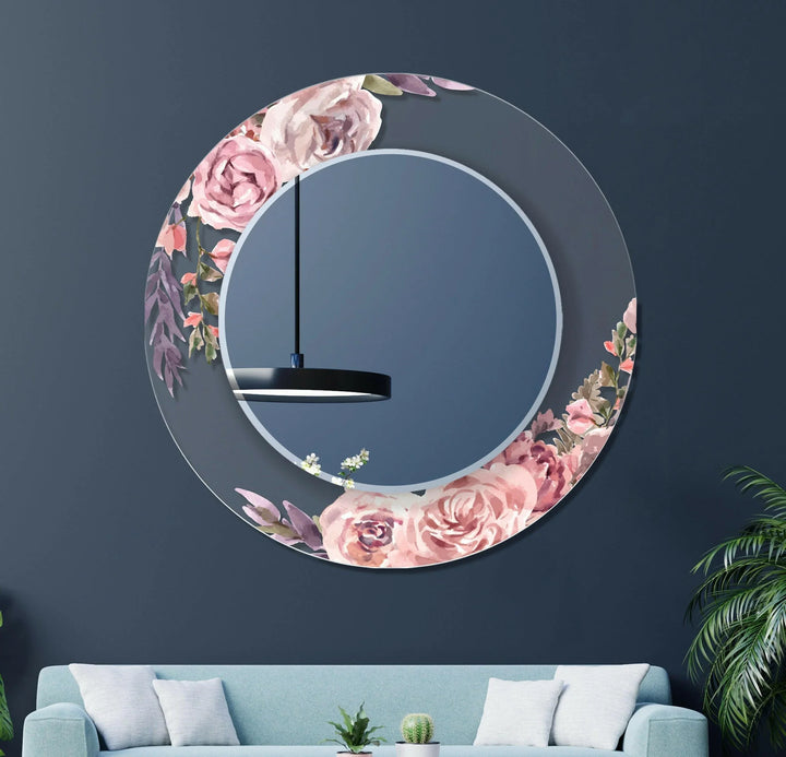 Transparent Pink Rose Round Wall Mirror Small Mirror